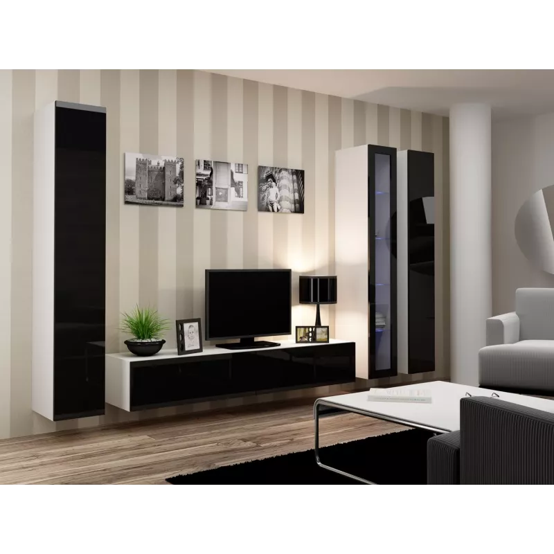 Cama zestaw mebli do salonu VIGO 2 biały/czarny połysk