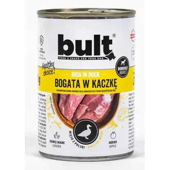 Mokra karma dla psów BULT Rich in duck 800 g — pełnoporcjowa konserwa, 12% białka, 6,5% tłuszczu, 77% wilgoci