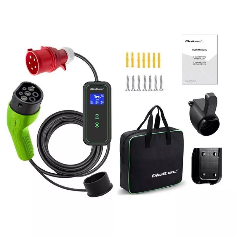 Elektryczna ładowarka samochodowa QOLTEC 52478 11 kW wtyk Typ 2 kabel 5 m