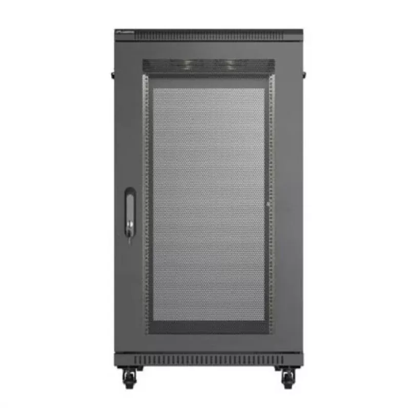 19-calowa szafa rack LANBERG FF01-6022-23B, 22U, 600×1000 mm, czarna, drzwi perforowane
