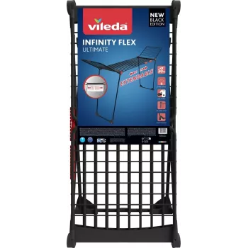 Suszarka do ubrań VILEDA Infinity Flex Ultimate Telescopic — czarna, aluminium lakierowane, 30 m powierzchni suszenia, składana, kółka