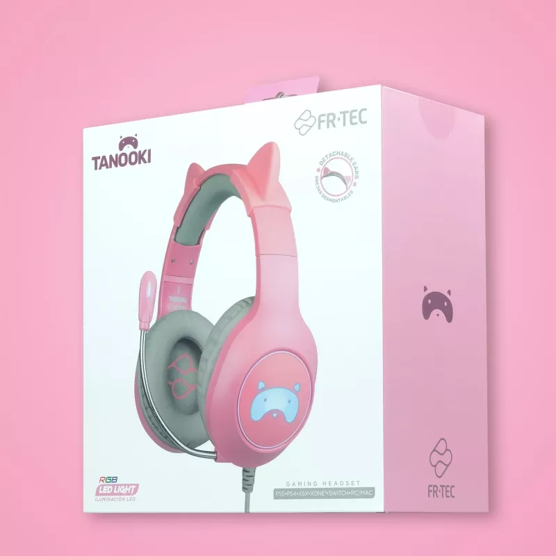 FR-TEC Tanooki Headphones Wired Headband Gaming szary - Pink (FT2021)