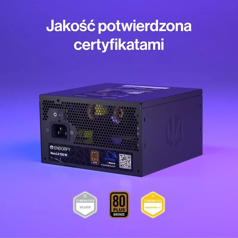 Zasilacz ENDORFY Vero L6 750 W, 24-pin ATX, 80 PLUS Bronze, wentylator 120 mm, czarny