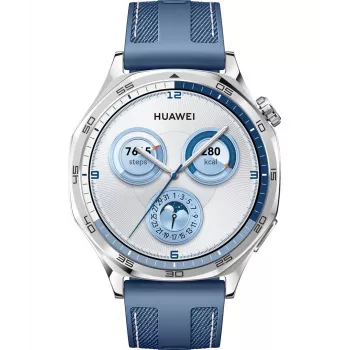Smartwatch HUAWEI WATCH GT5 46mm — 1,43 cala AMOLED, GPS, 524 mAh, koperta ze stali nierdzewnej, niebieski pleciony pasek