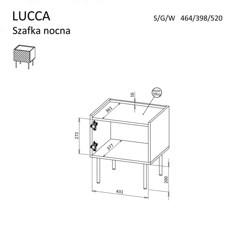 Szafka nocna Cama meble LUCCA, 2 szt., 47x40x52 cm, czarna, MDF/płyta wiórowa