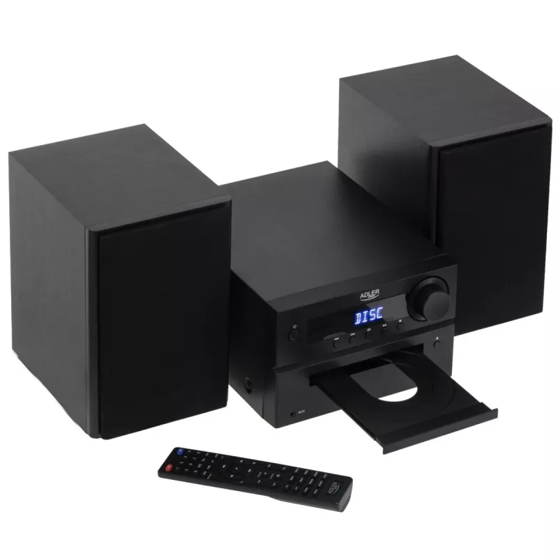 Mini zestaw stereo Hi‑Fi Adler AD 1917 — Bluetooth V5.3, CD/USB/MP3, 2×25W RMS, tuner FM, 4‑pasmowy korektor, AUX, czarny