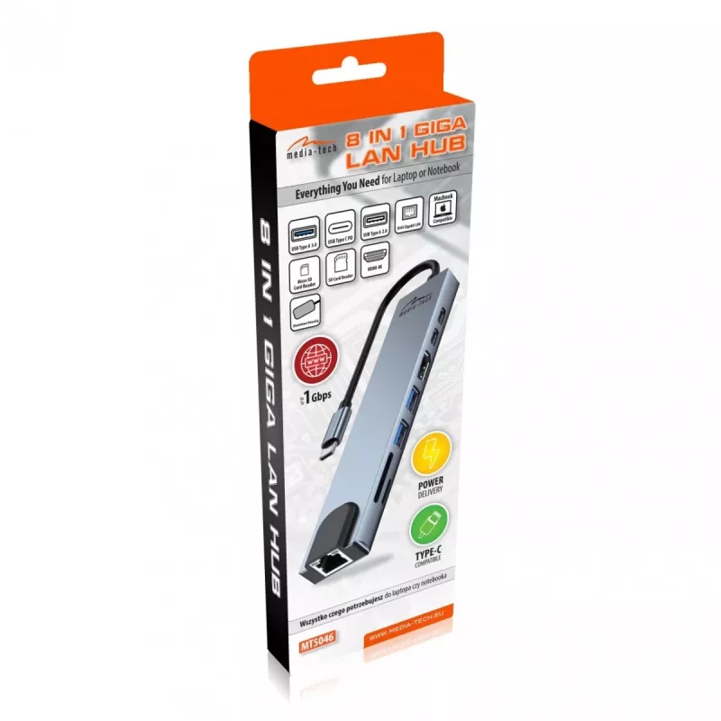 MEDIA-TECH USB HUB 8 W 1 GIGA LAN HUB MT5046