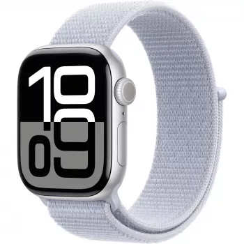 Apple Watch Series 10 koperta aluminiowa GPS + Cellular 42 mm srebrna sportowa pętla niebieski obłok