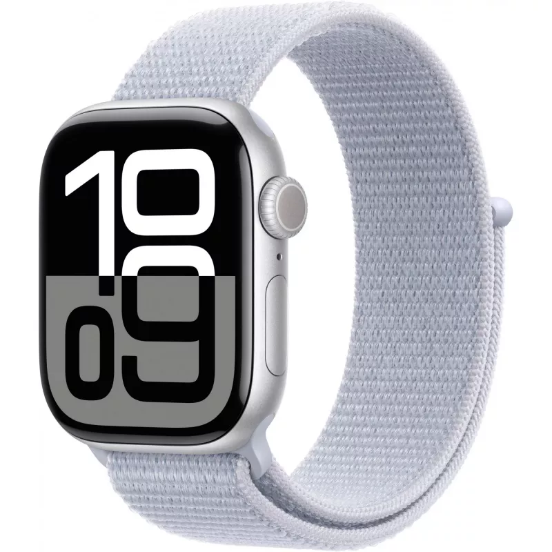Apple Watch Series 10 koperta aluminiowa GPS + Cellular 42 mm srebrna sportowa pętla niebieski obłok