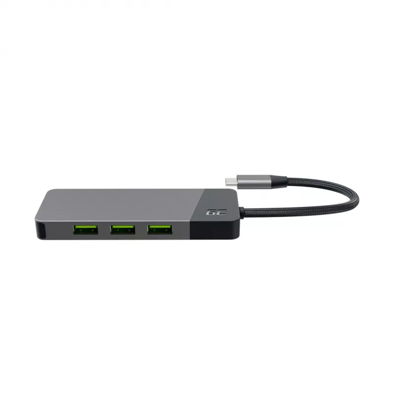 Hub USB Type‑C zielony Cell HUBGC01 — 7 portów: 3×USB‑A 3.2 Gen 1, 1×USB‑C 3.2 Gen 1, HDMI, czytnik microSD+SD — srebrny