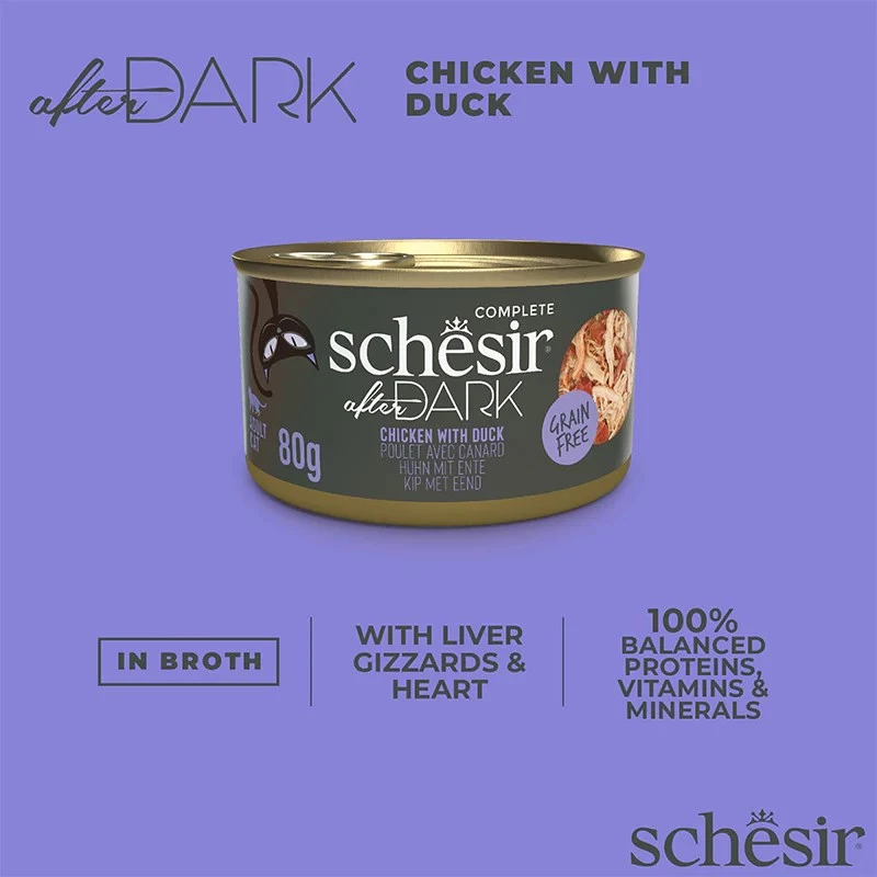 Mokra karma dla kota Agras Pet Foods Schesir after Dark Complete Brühe 80 g — kurczak, bez zbóż, glutenu i soi