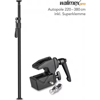 Statyw oświetleniowy / drążek teleskopowy walimex Autopole 220–380 cm z Super Clampem