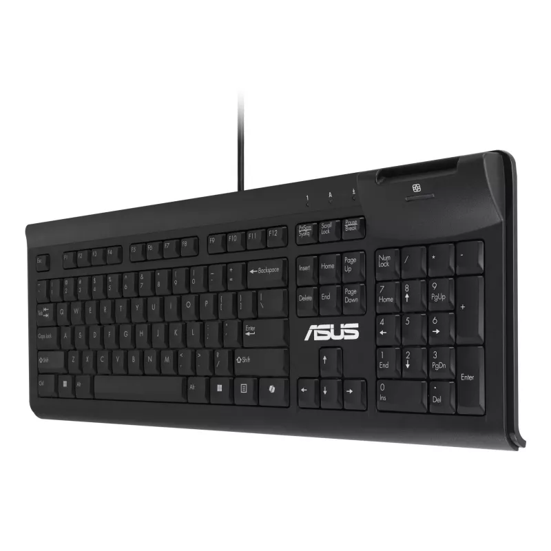 Przewodowa pełnowymiarowa klawiatura ASUS KU100, czarna, układ estoński, USB Type-A, kabel 2 m