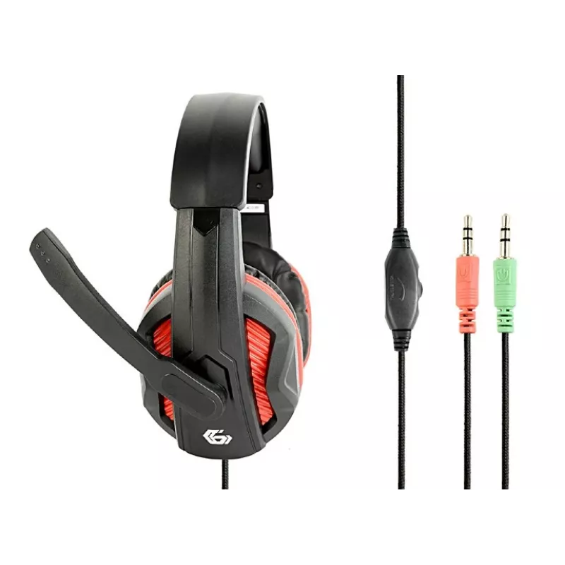 Przewodowy zestaw słuchawkowy do gier GEMBIRD GHS-03 — 20–20000 Hz, kabel 2 m, 250 g, czarno-czerwony