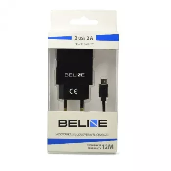 Ładowarka podróżna Beline Beli0011 — 2× porty USB, kabel microUSB, wyjście 2 A, czarna