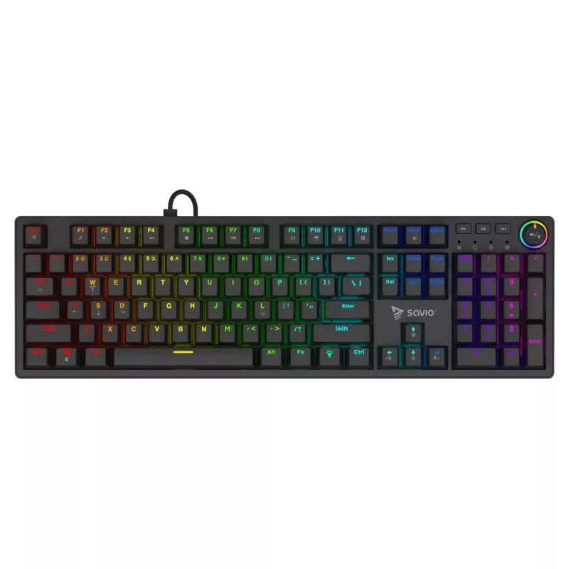 Mechaniczna klawiatura gamingowa SAVIO STYX Outemu Red — pełnowymiarowa 104-klawiszowa, przewodowa USB, RGB, ANSI US International, 1,5 m, czarna