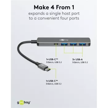 Goobay cienki 4-Port USB-Hub USB-C to/USB-A 5 Gbit/s - -Plug USB 3.2> (79158)