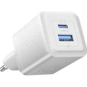 Ładowarka Vention 30W - technologia GaN, 1x USB-A, 1x USB-C (biała)
