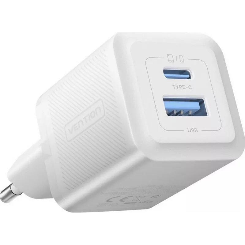 Ładowarka Vention 30W - technologia GaN, 1x USB-A, 1x USB-C (biała)
