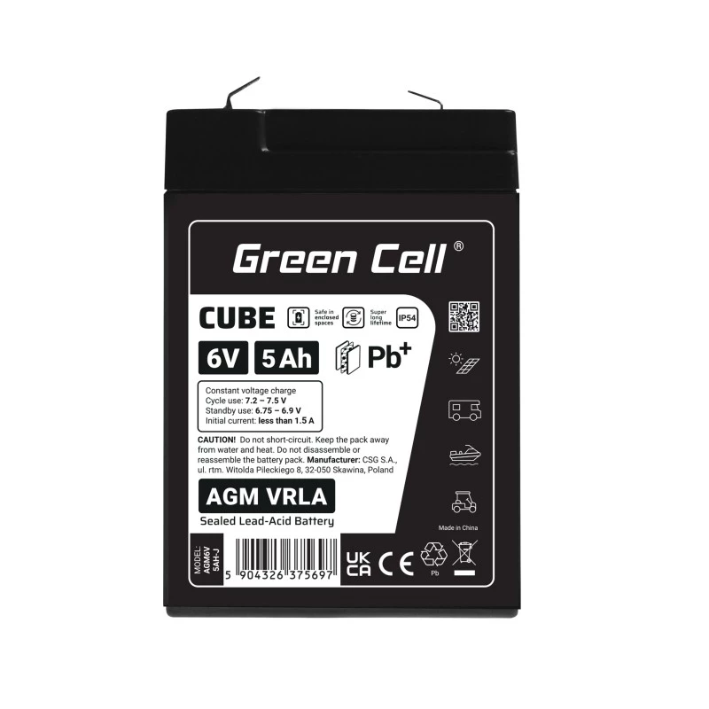 UPS battery Sealed Lead Acid zielony Cell AGM6V5AH-J 6 V 5 Ah