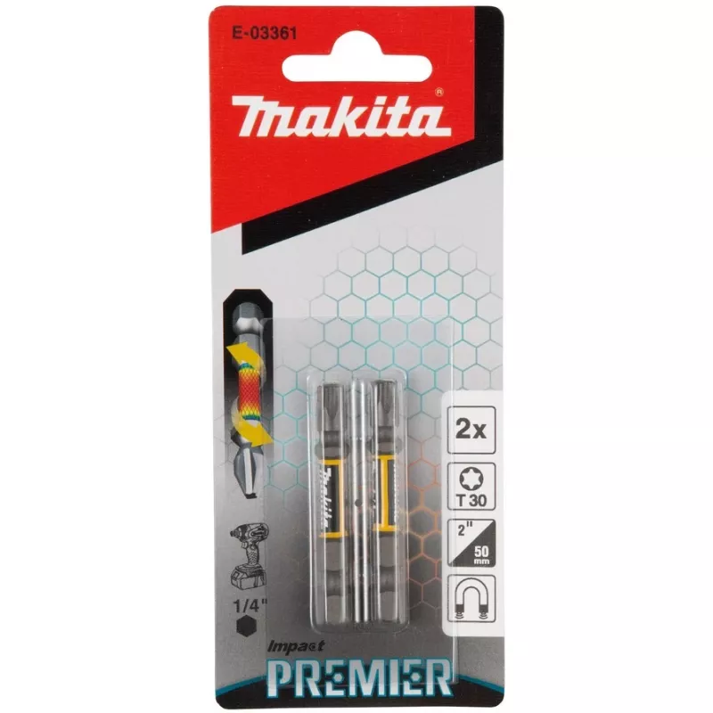 Końcówka wkrętakowa Makita Impact Premier 2 szt. Torx T30, gniazdo sześciokątne, długość 50 mm