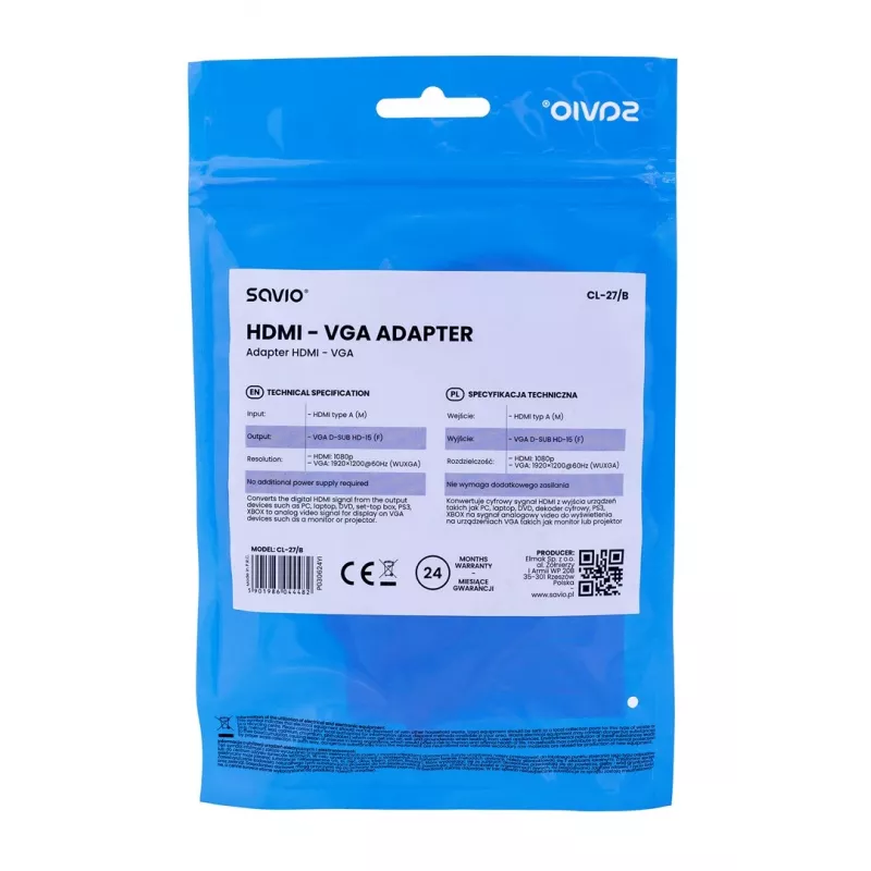 Adapter do kabla wideo Savio CL-27B 0,1 m HDMI Type A (Standard) VGA (D-Sub) biały