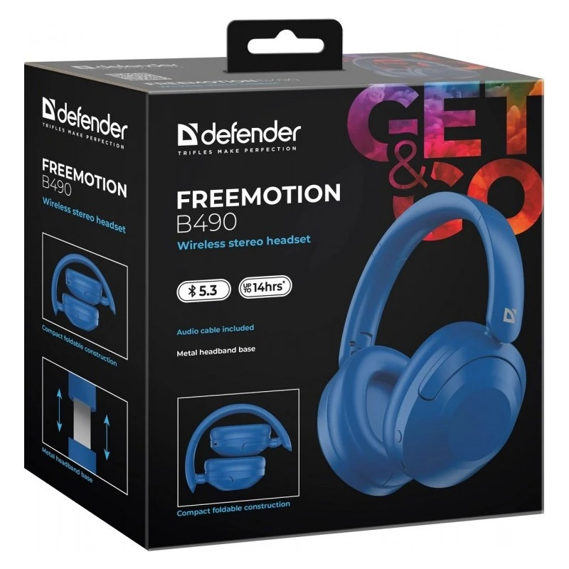 Słuchawki bezprzewodowe Defender Fre Emotion B490 — niebieskie, nauszne, Bluetooth, wbudowany mikrofon