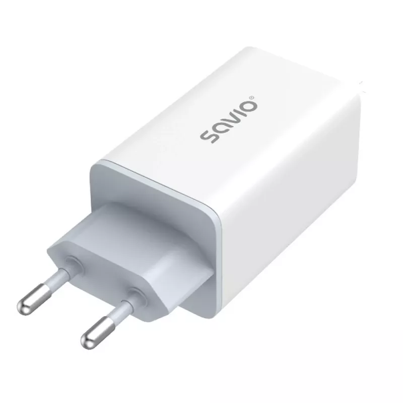 Ładowarka sieciowa SAVIO LA-07 GaN 65W, USB, QC4.0+, PD 3.0, Biała
