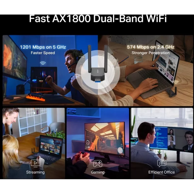 Adapter Wi‑Fi USB MERCUSYS MA72XH AX1800 z antenami o wysokim wzmocnieniu, USB-A Plug‑and‑Play