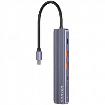 Koncentrator USB typu C CANYON DS-17 — HDMI, USB 3.2 Gen 1 A, USB-C, MicroSD, 10000 Mbit/s, szary