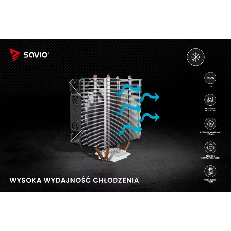Chłodzenie procesora SAVIO SAVGCOFROSTX2 120 mm czarny, 2 rurki cieplne, 800–1800 RPM, 4‑pin