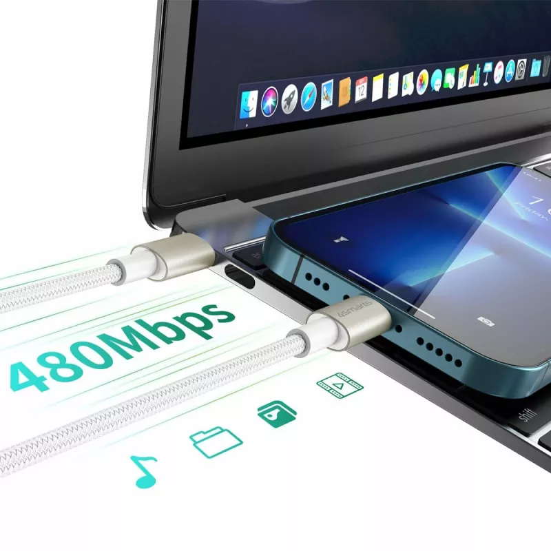 4smarts USB-C na kabel PremiumCord 60W zestaw 3 szt. 0,5 m + 1,5 m + 3 m biały - srebrny, biały - 3 szt. (540621)