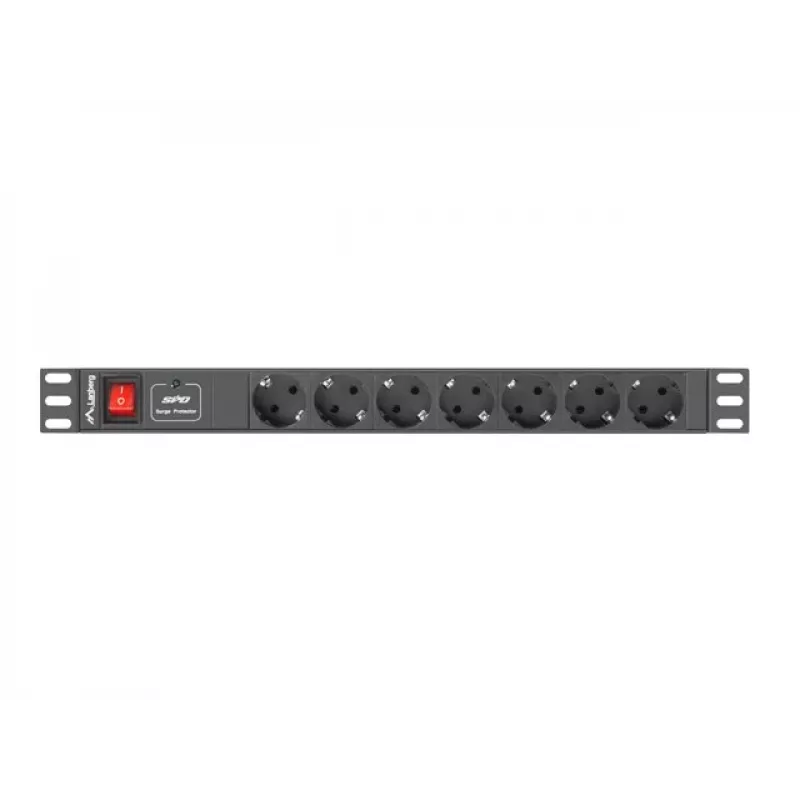 Lanberg | Listwa zasilająca PDU 19 cali 1U 10A 2M 7x gniazda Schuko | PDU-07F-0200-IEC-BK