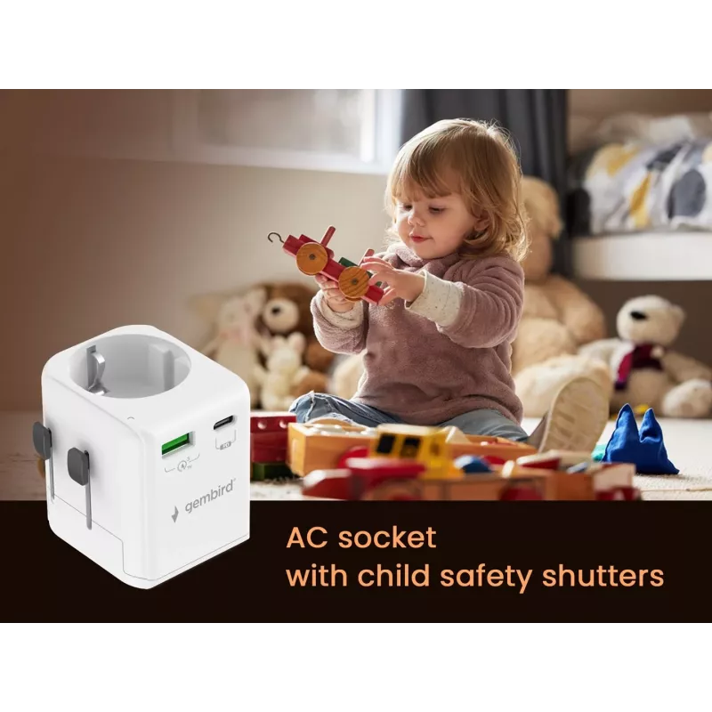 Uniwersalna ładowarka podróżna GEMBIRD TPA-EU1A1C20-01-W 20W, USB-A 18W + USB-C 20W, gniazdo Schuko, wejście 100–250V