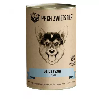 Mokra karma dla psa PAKA ZWIERZAKA Game and Salmon 400 g — konserwowa karma dla dorosłych psów, dziczyzna i łosoś, białko 10,4%, tłuszcz 6,9%, wilgotność 76%