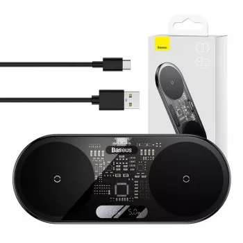 Baseus 2In1 20W Digital Led Display Headphones Czarny Wireless Charging