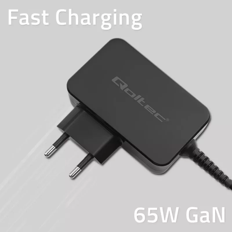 Qoltec 52386 GaN POWER PRO ładowarka | 1xUSB-C | 65W | 5-20V | 3-3.25A | Czarny