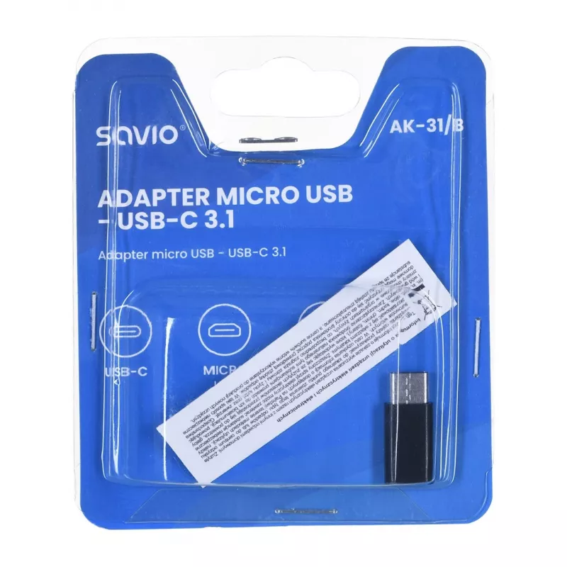 Savio AK-31 / B adapter interfejsu/kobiety do kabla Micro USB USB 3.1 Type C czarny