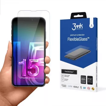 Hartowane elastyczne szkło ochronne 3MK FlexibleGlass Pro do Apple iPhone 15 — przezroczyste, odporne na zarysowania