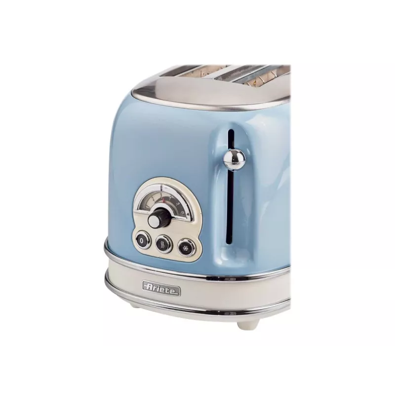 Toster Ariete 155 Design 2 kromki z koszykami do kanapek, 6 stopni opiekania, 810 W, obudowa ze stali nierdzewnej, wyjmowana tacka na okruchy, błękit pastelowy