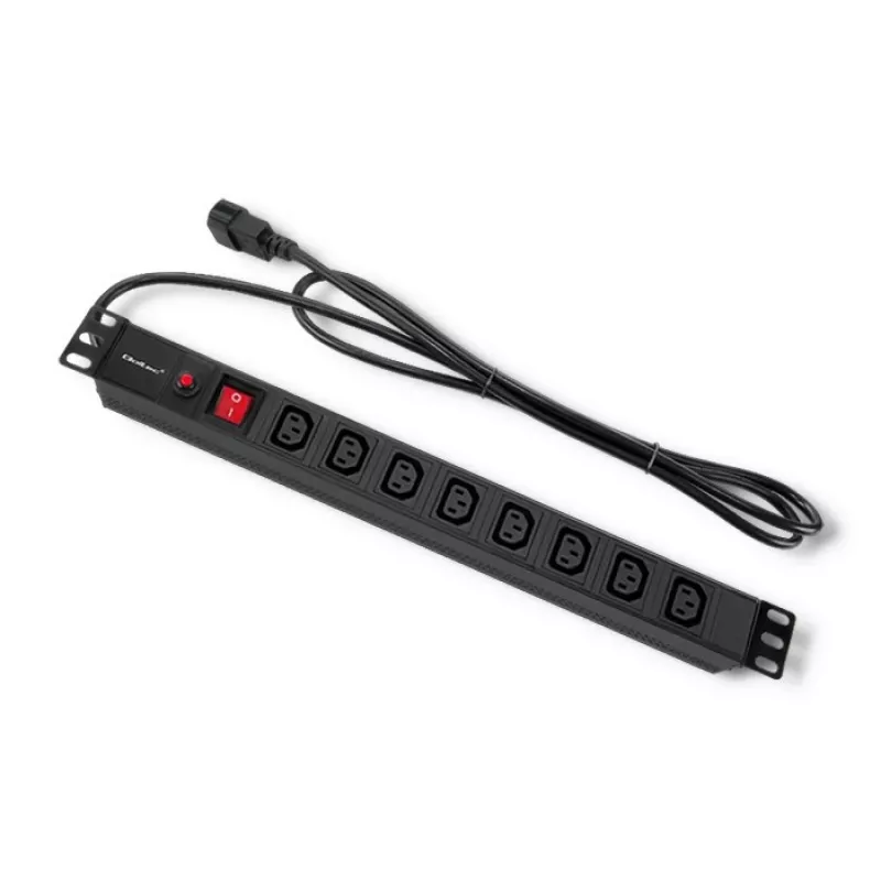 Qoltec 53998 Listwa zasilająca do RACK 19 | 1U | 10A | PDU | 8xIEC C13 | 2m