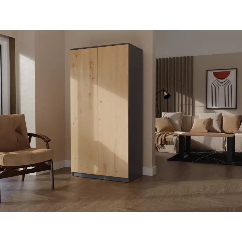 Szafa top e shop SD-90 ANT/ART KPL — szafa sypialniana 2-drzwiowa, 7 półek, 900×500×1800 mm