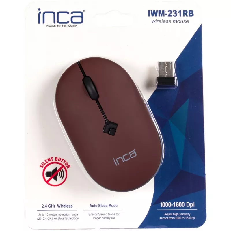 INCA mysz IWM-231RB 1600 DPI, Wireless, 4 Tast., Brown, 2,4 GHz
