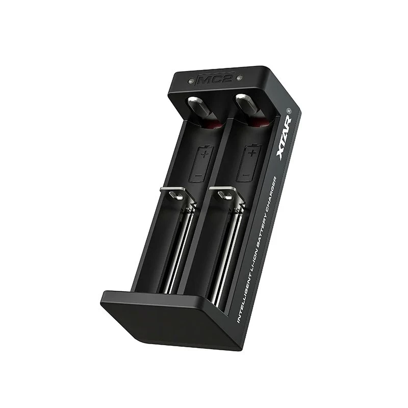 XTAR dwuslotowa ładowarka Li-ion do ogniw 18650, wejście USB-C, 2 sloty, czarna, wskaźniki LED