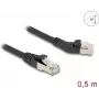 Kabel sieciowy DeLOCK RJ45 Kat.6A S/FTP 45° w lewo kątowy do prostego 0,5 m czarny