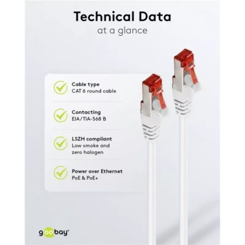 Wentronic Goobay CAT 6 kabel krosowy, S/FTP (PiMF), Biały, 3 m - LSZH bezhalogenowy, miedź (93507)