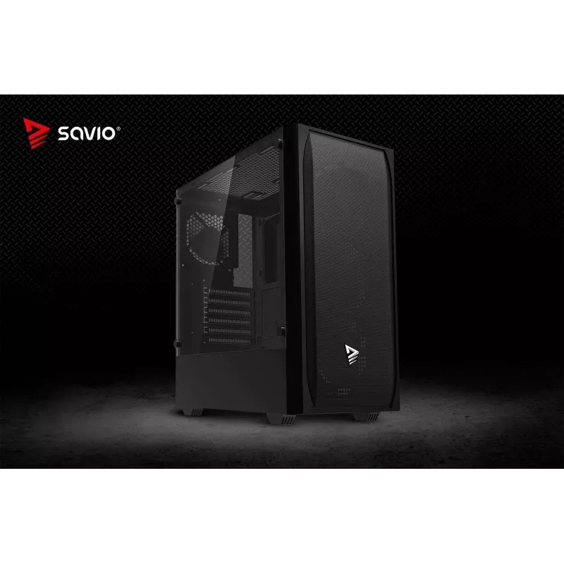 Obudowa PC SAVIO Noctis Flow — Cube Mini‑ITX/Micro‑ATX/ATX, 3x120mm przód, 1x120mm tył, 2x3.5 cala + 3x2.5 cala zatoki, hartowane szkło