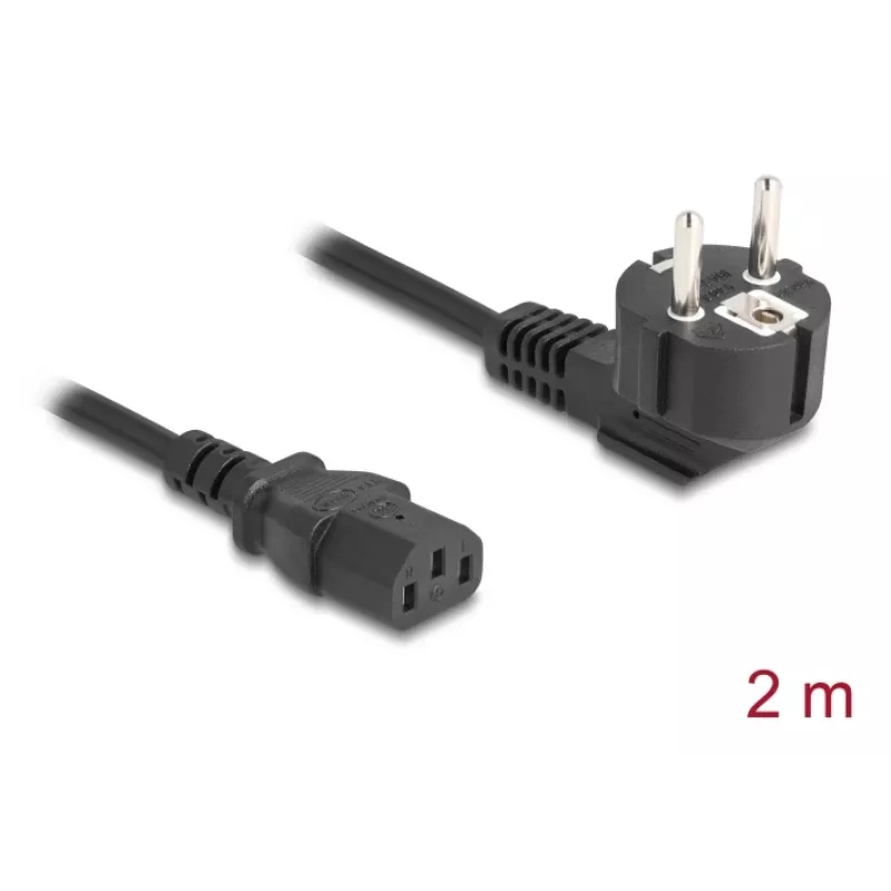Kabel zasilający DELOCK 81567 CEE 7/7 (ST) 90° na IEC C13, 2 m, 3x1,00 mm