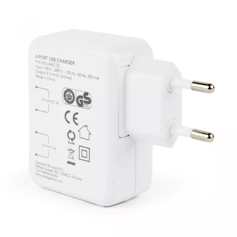 Ładowarka USB uniwersalna biała/4 porty EG-U4AC-02 Gembird