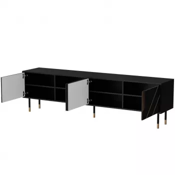 Szafka RTV cama meble Cama 4D MOUNTAIN 2040×400×550 mm czarna + złote wykończenie, blat z płyty wiórowej